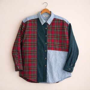 Patchwork Plaid Vintage Button-Up Shirt Size 22